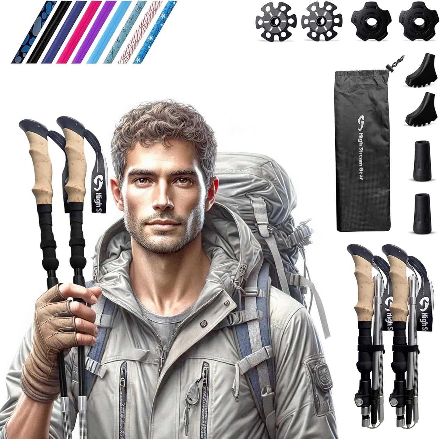 Portable 14.5 Foldable Hiking Poles - Set of 2 for Ultimate Backpacking Adventure!