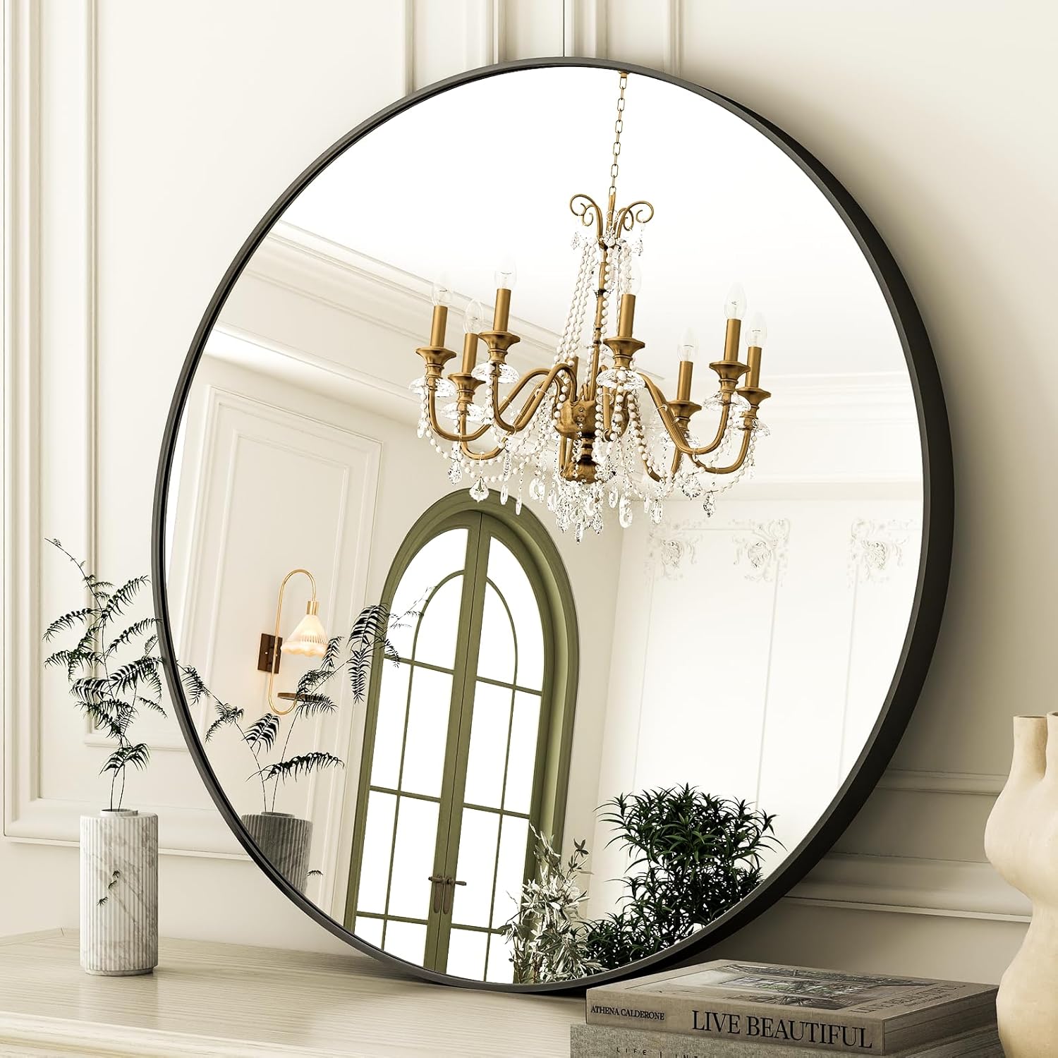 30 Inch Round Bathroom Mirror - Modern Black Wall Mounted Design