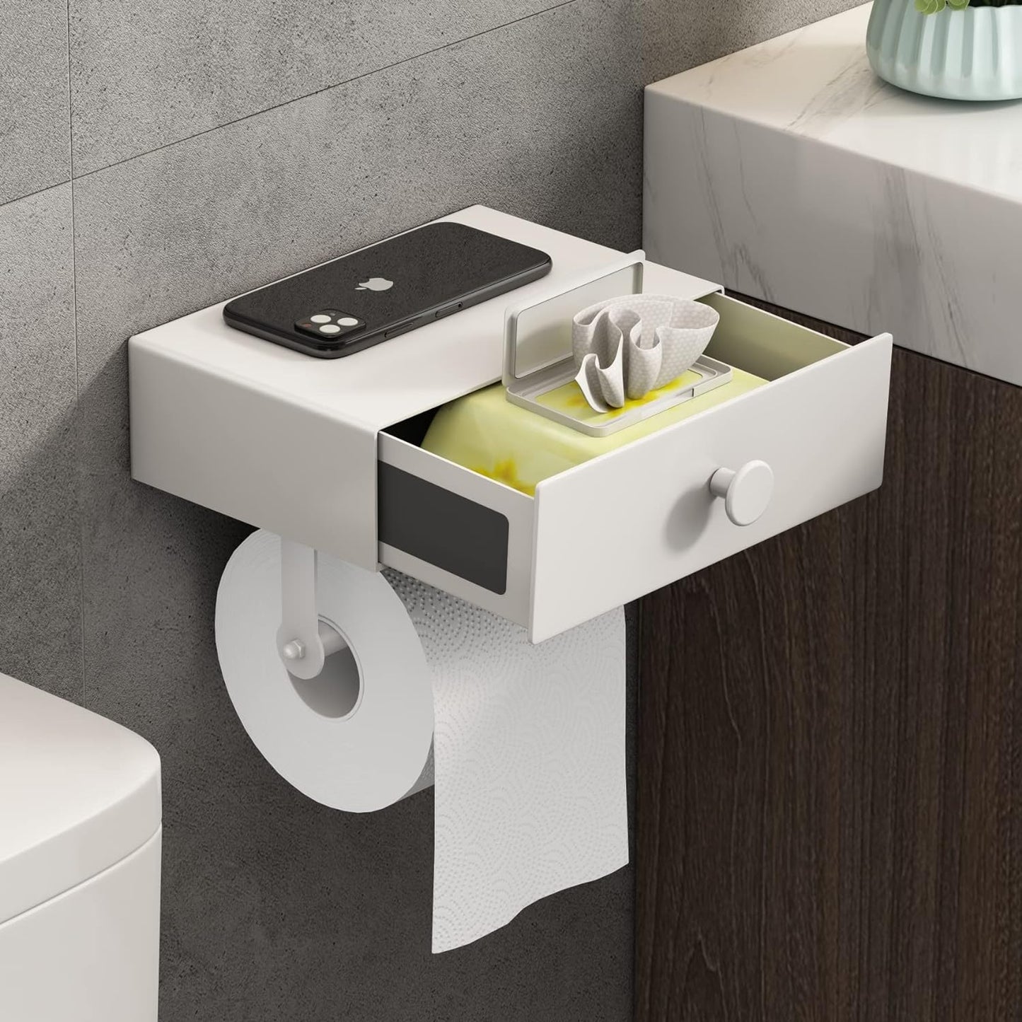 VOLDRA Toilet Paper Holder with Shelf for Bathroom Storage