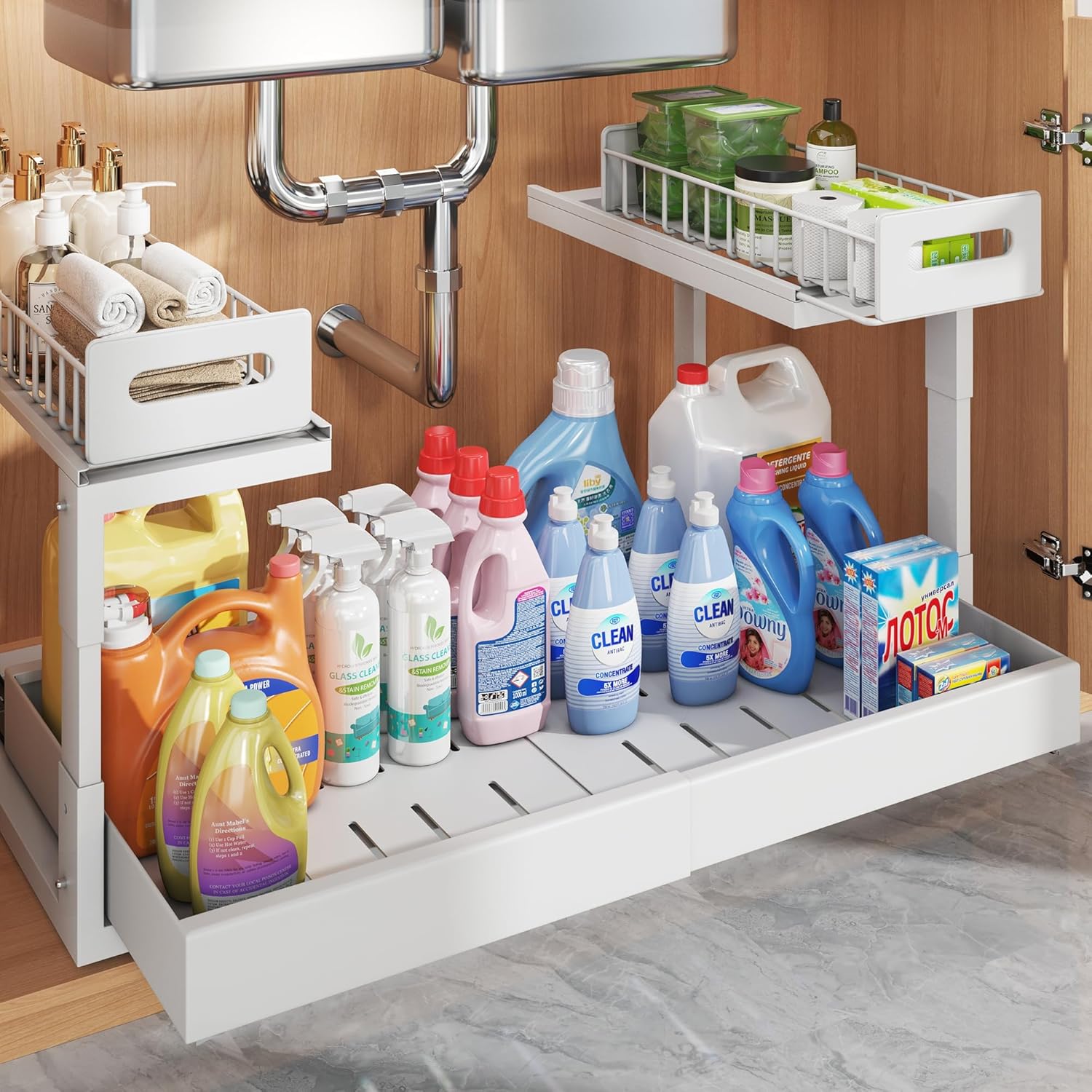 Expandable Under Sink Organizer with Ball-Bearing Slide System