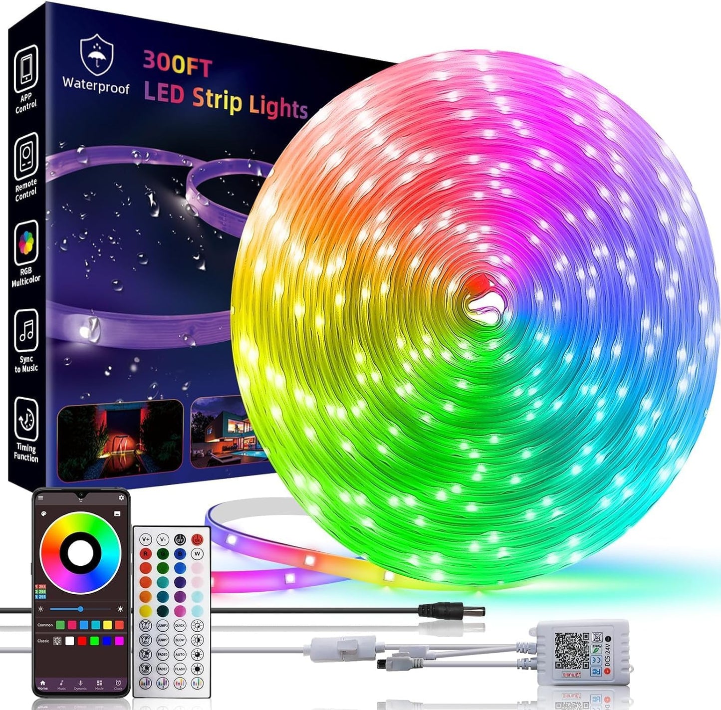 300ft Outdoor LED Strip Lights Waterproof for Music Sync Use