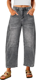 Utyful Women's Cropped Baggy High Waisted Distressed Barrel Jeans