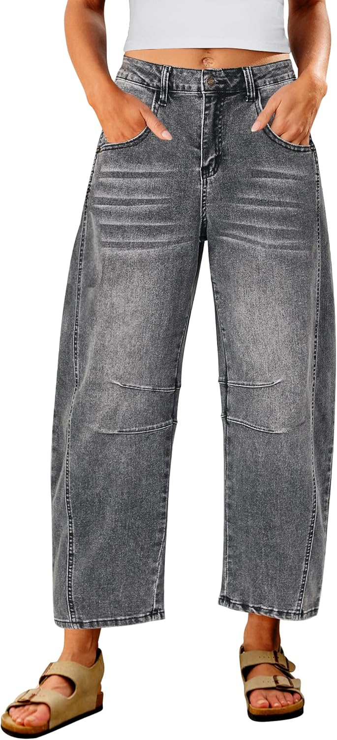 Utyful Barrel Jeans Women Cropped Baggy High Waisted Distressed