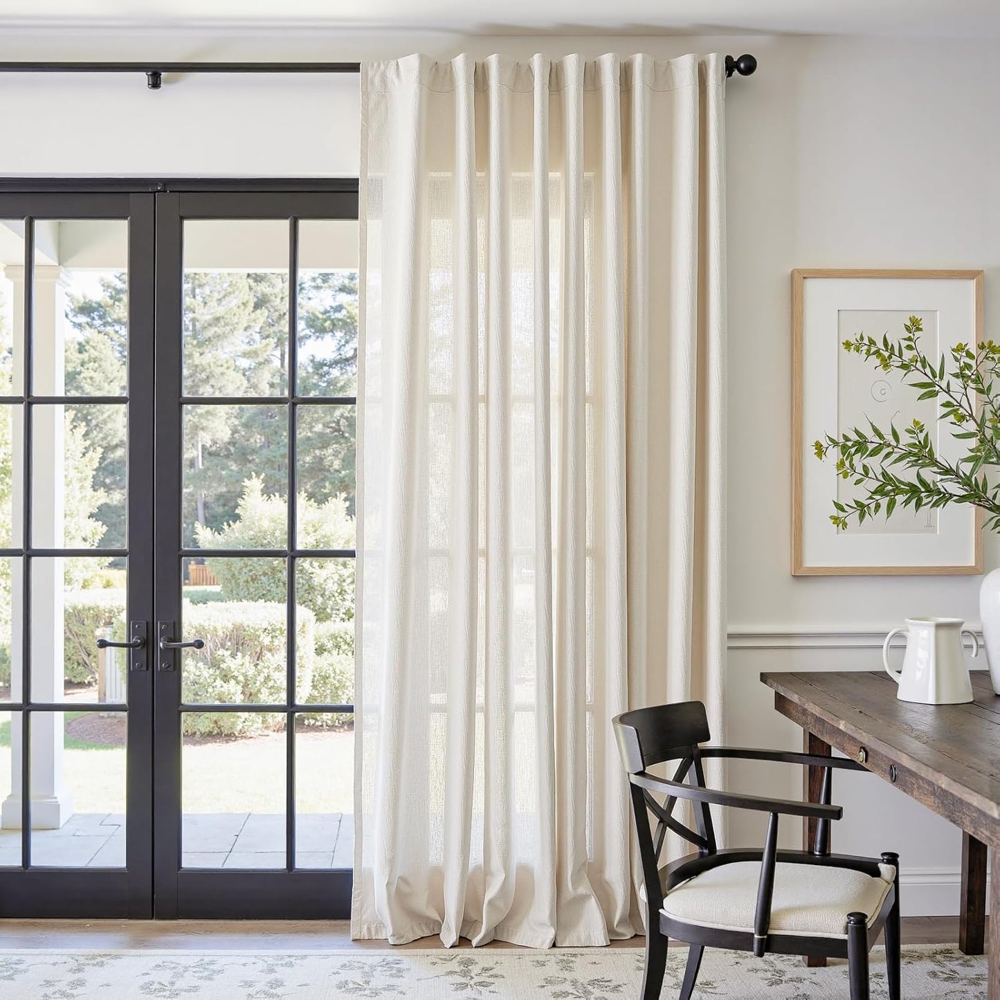 Elegant Beige Linen Blend Curtain for Living Room and Bedroom