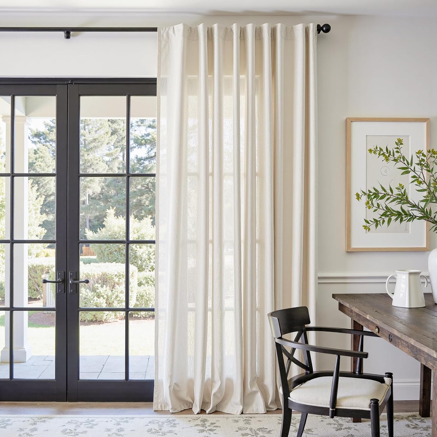 Elegant Beige Linen Blend Curtain for Living Room and Bedroom