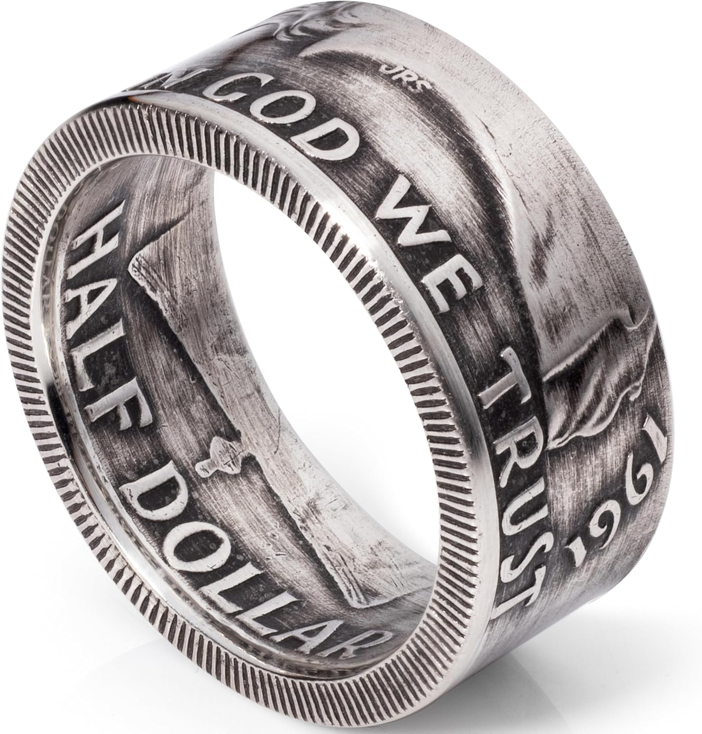 Handcrafted 1950-1963 Franklin Half Dollar Ring with Patina Finish