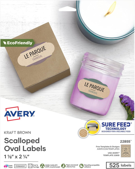 Avery Scalloped Oval Labels, Print-to-the-Edge, Sure Feed Technology - 525 Labels