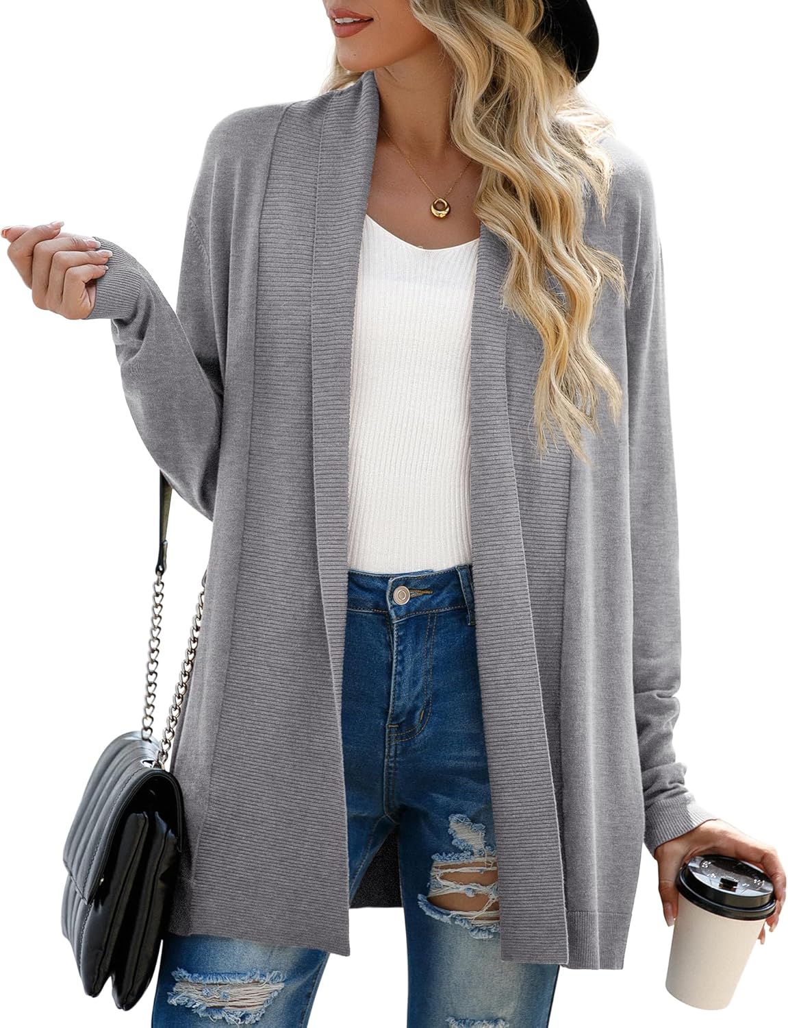 GRECERELLE Women's Long Sleeve Open Front Cardigan Sweater
