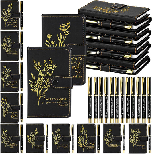 Spakon 20 Sets Christian Gifts Bulk Leather Notebook with Pen