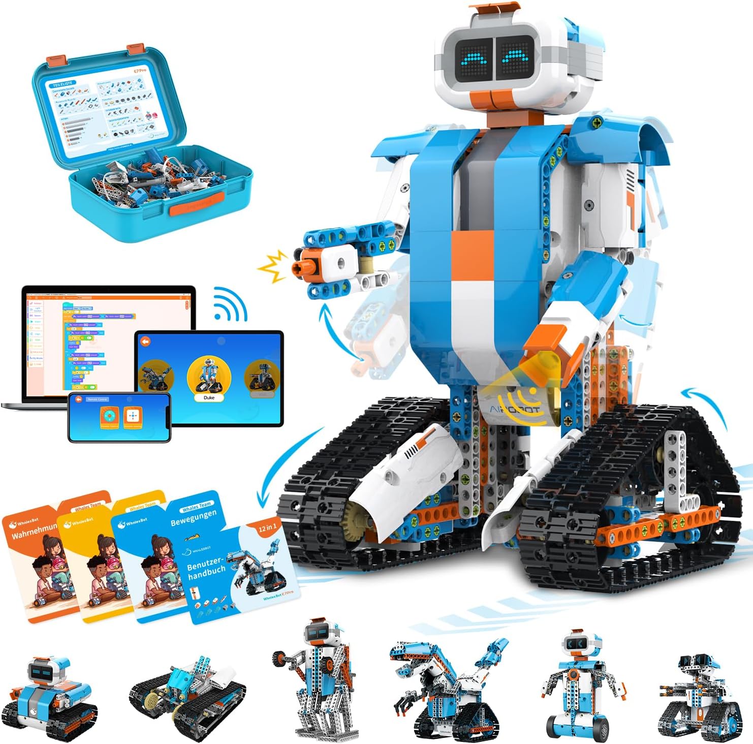 WhalesBot E7 Pro Coding Robot Kit: 12-in-1 STEM Fun