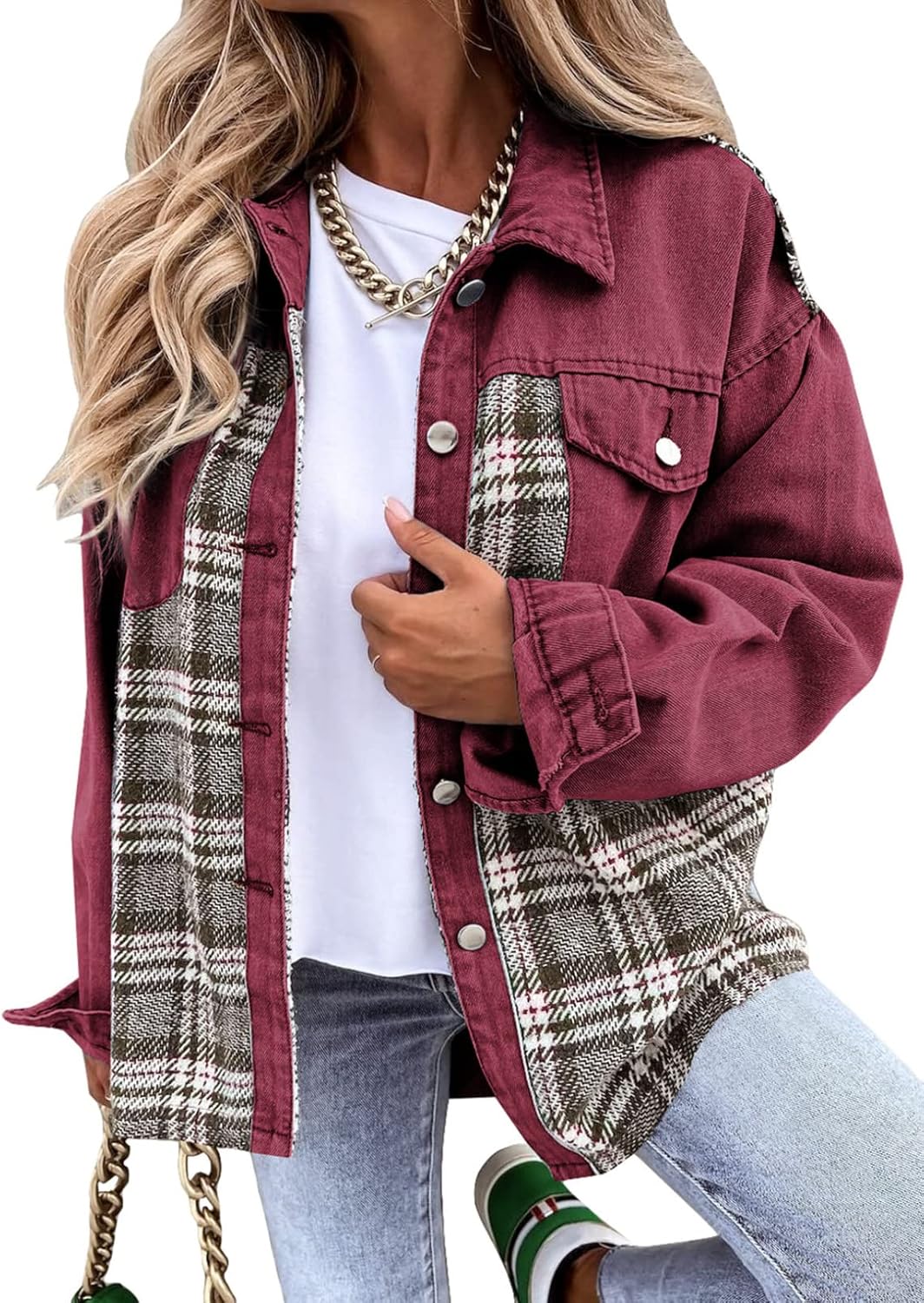 Oversized Denim Jacket for Women - Casual Long Sleeve Shacket