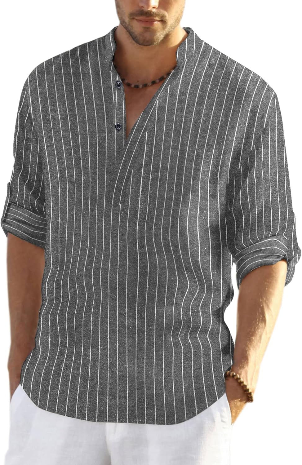 COOFANDY Men's Cotton Linen Henley T-Shirts for Casual Style