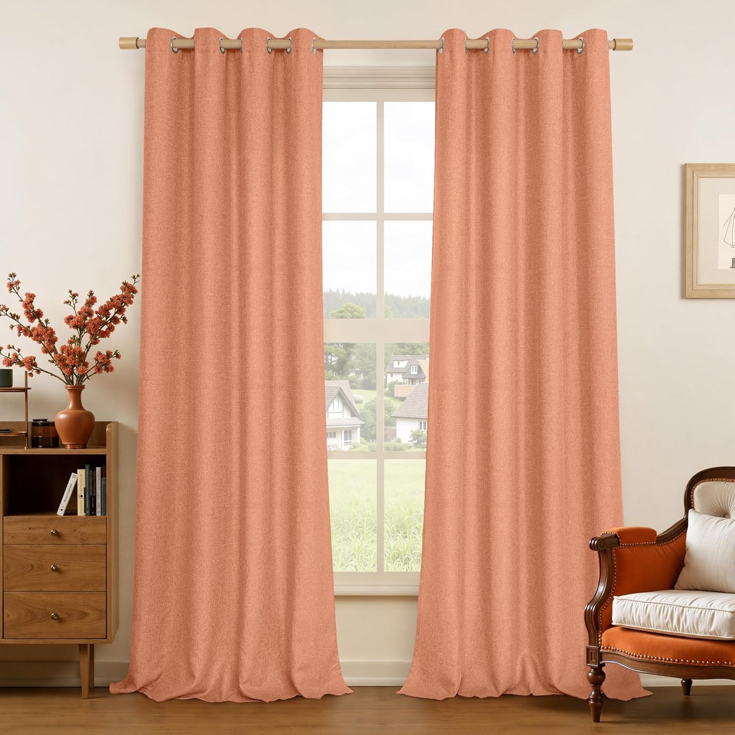 LAMIT Terracotta Linen Curtains 90 Inch Long for Elegant Spaces