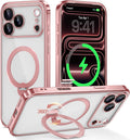 iPhone 17 Pro Max Magnetic Case with 360 Spin Stand - Clear Pink