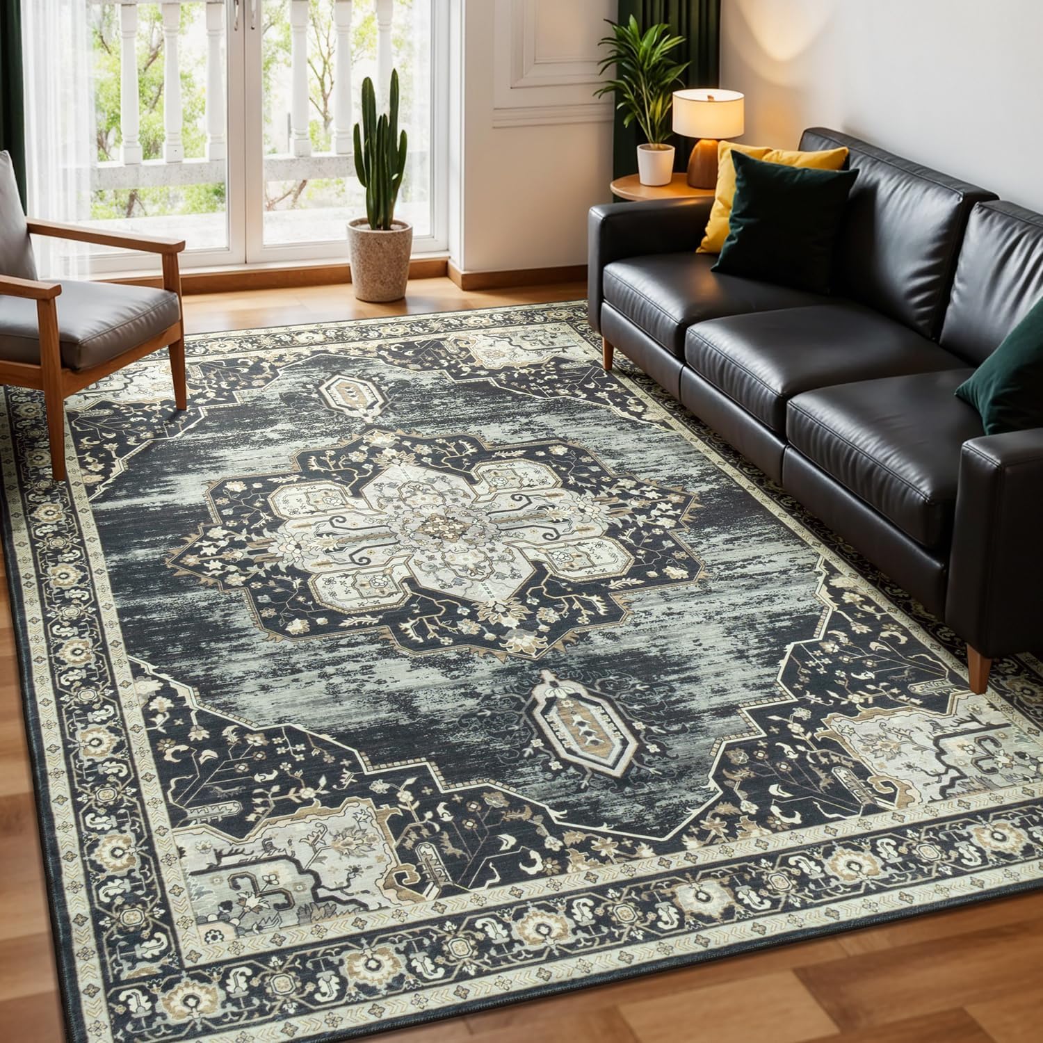 Washable Rugs for Living Room Bedroom - Vintage Boho Print