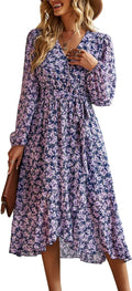 Floral Boho Wrap Maxi Dress - Flowy Ruffle V Neck PRETTYGARDEN Casual