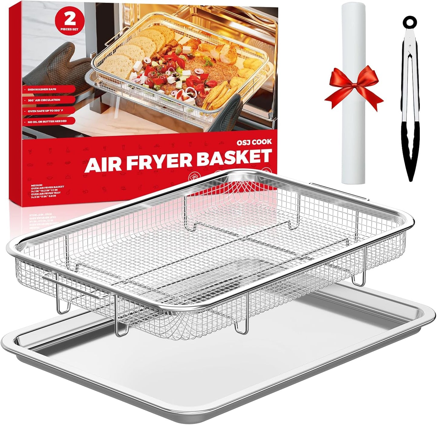 OSJ COOK Air Fryer Basket + Baking Tray Combo - Dishwasher Safe!