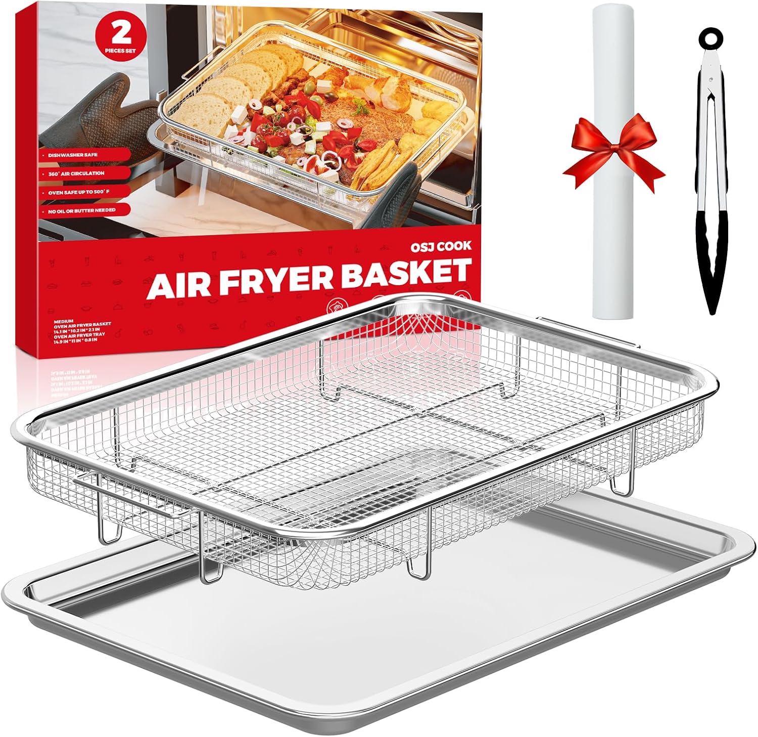 OSJ COOK Air Fryer Basket + Baking Tray Combo - Dishwasher Safe!