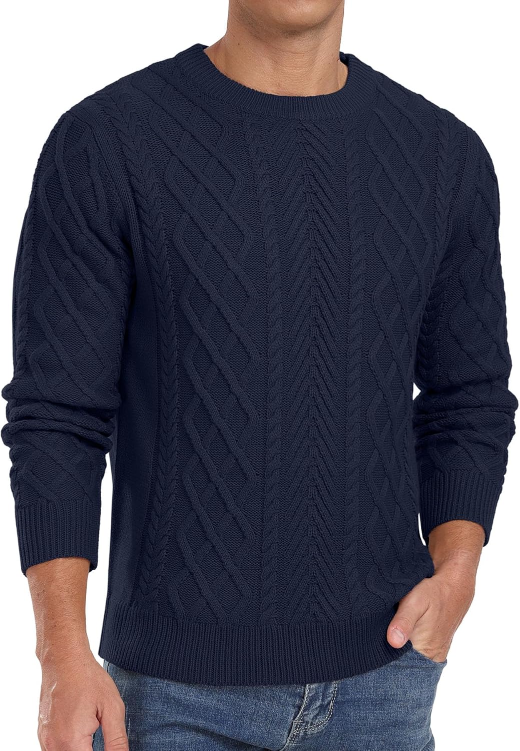 Askdeer Men's Fisherman Sweater - Classic Casual Crewneck Knit