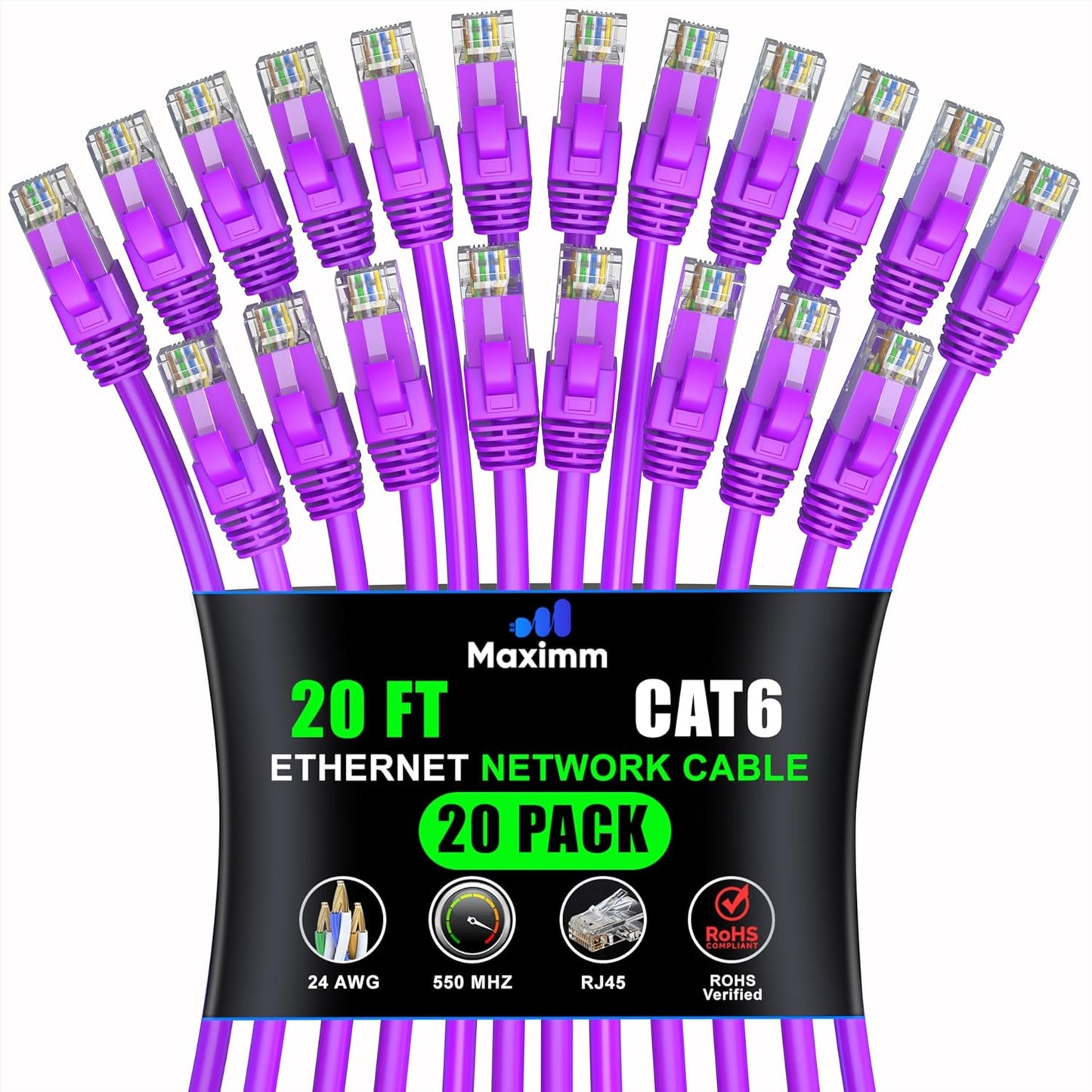High-Speed 20ft Ethernet Cable 20-Pack - 10Gbps LAN Cord
