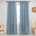Stone Blue Linen Sheer Curtains 52x90 in - Light Filtering Panels