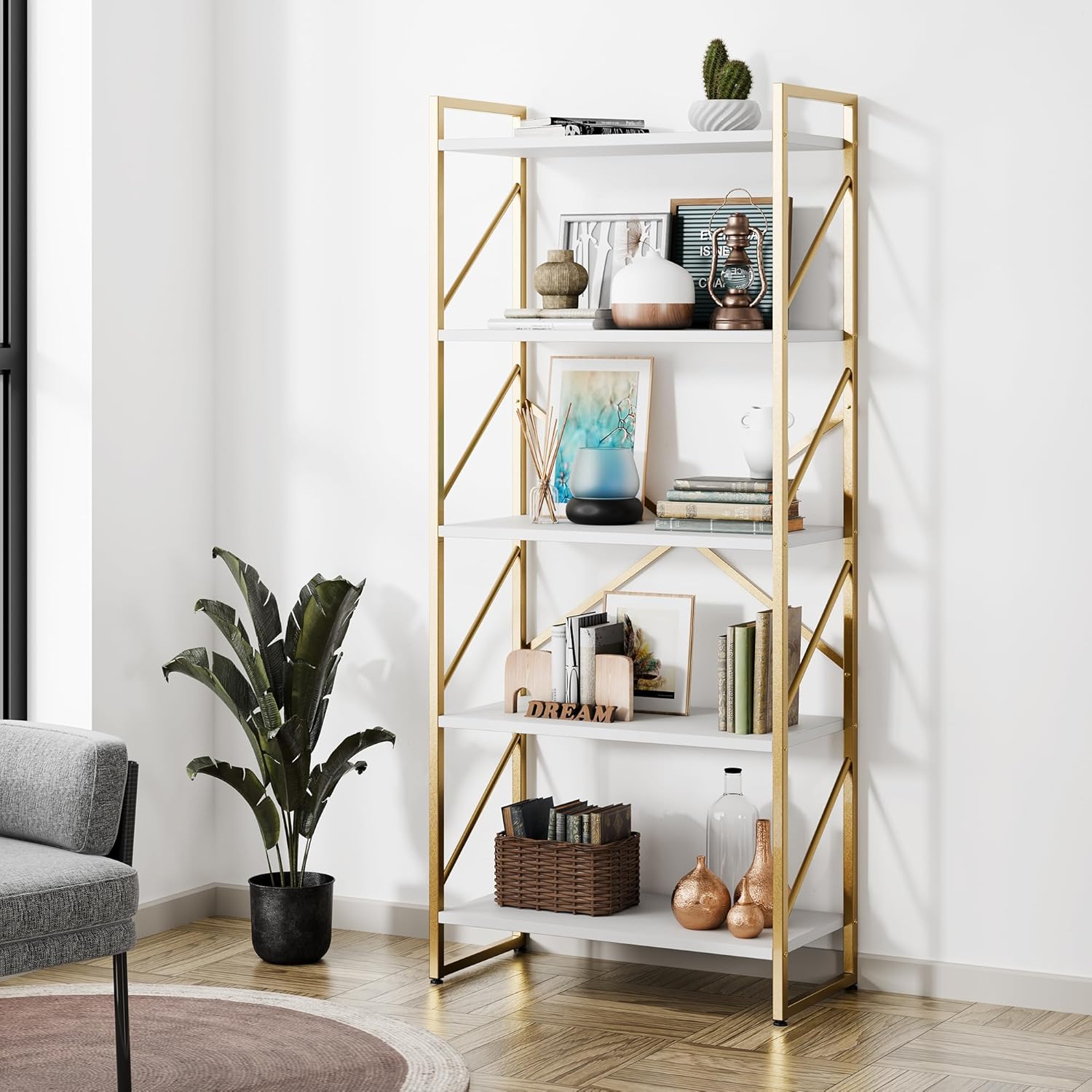 Shintenchi 5 Tiers Bookshelf - Modern Industrial Bookcase Rack