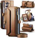 Crossbody Wallet Case for Galaxy Z Fold 5 Brown - RFID Leather