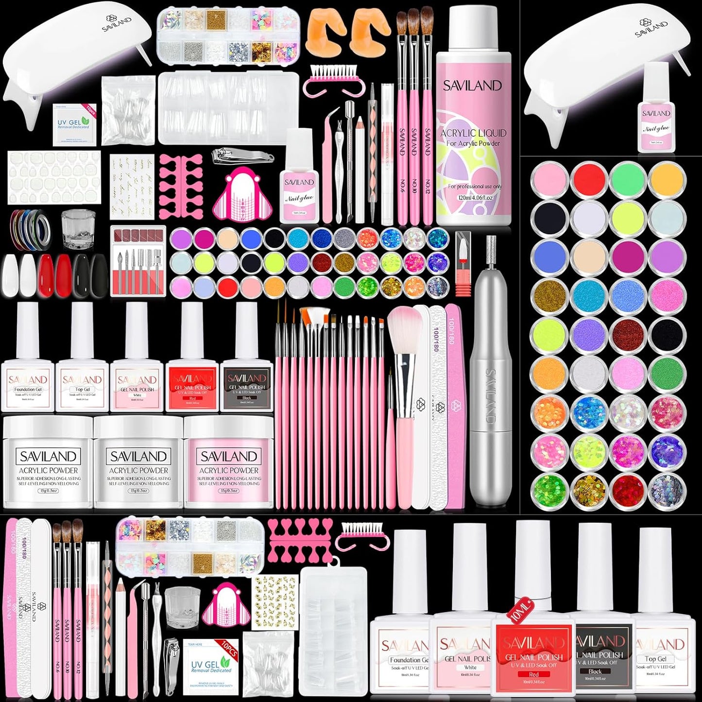 SAVILAND Acrylic Nail Kit with UV Light for Beginners DIY