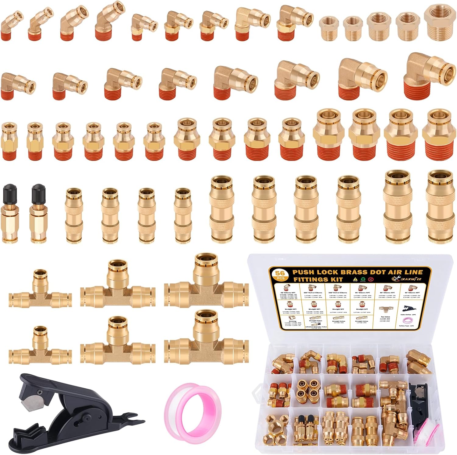 56 Pcs Brass DOT Air Line Fittings Kit for Reliable Connections