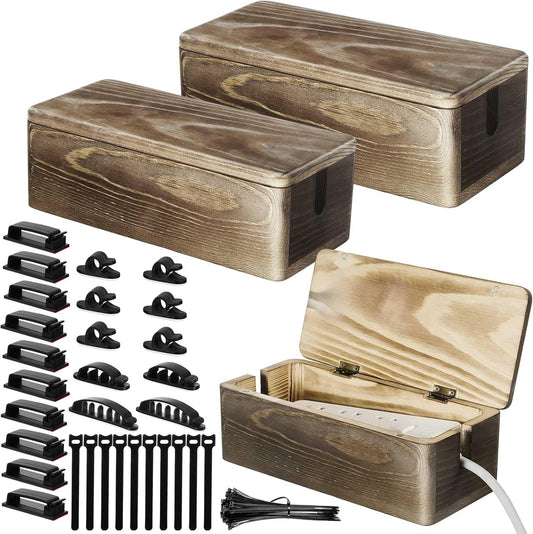 Wooden Cable Box Organizer Set - Declutter Your Space!