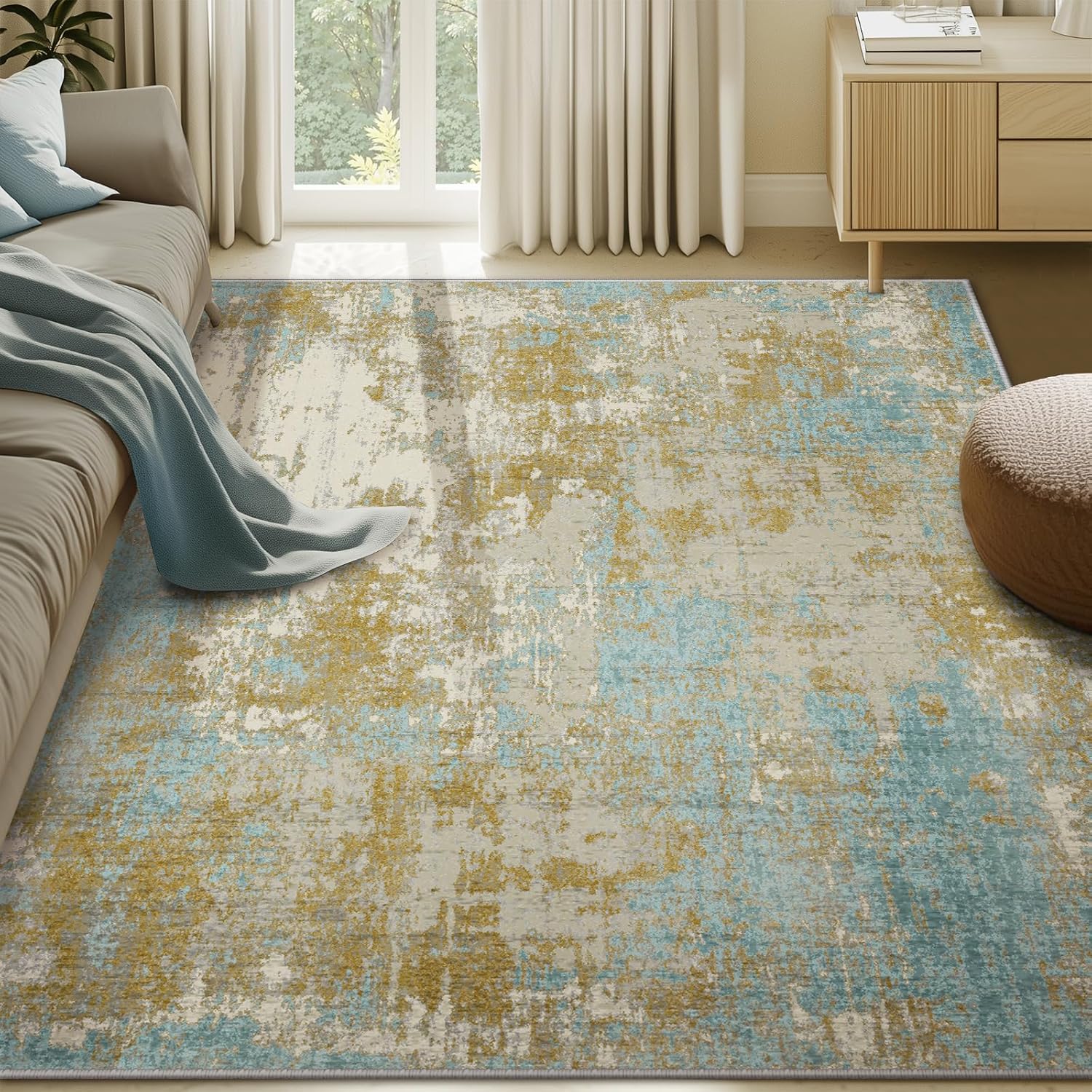 Washable Area Rugs 6ftx9ft Non-Slip Soft Modern Abstract Design