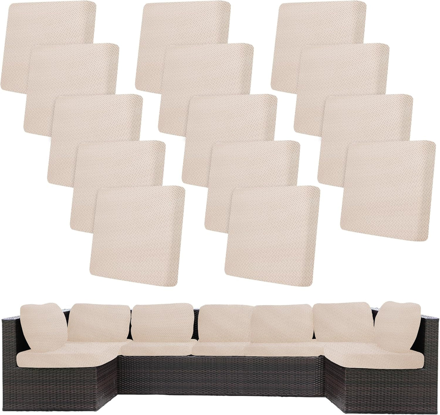 14Pcs Stretch Patio Cushion Covers for Outdoor Furniture Use