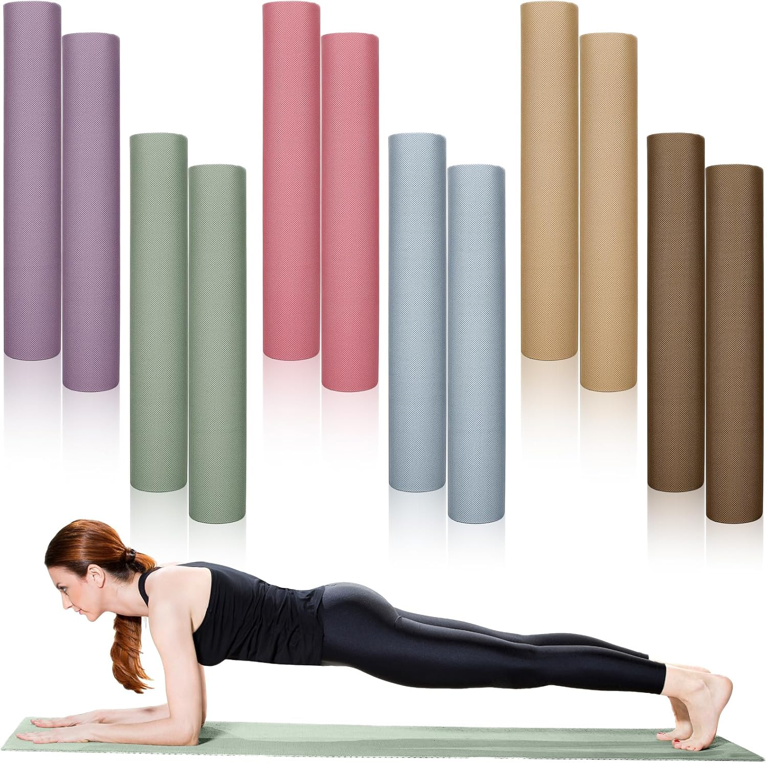 Timgle 12 Pack Yoga Mat Set - Extra Long 68x24, Anti-Slip, Tear Resistant