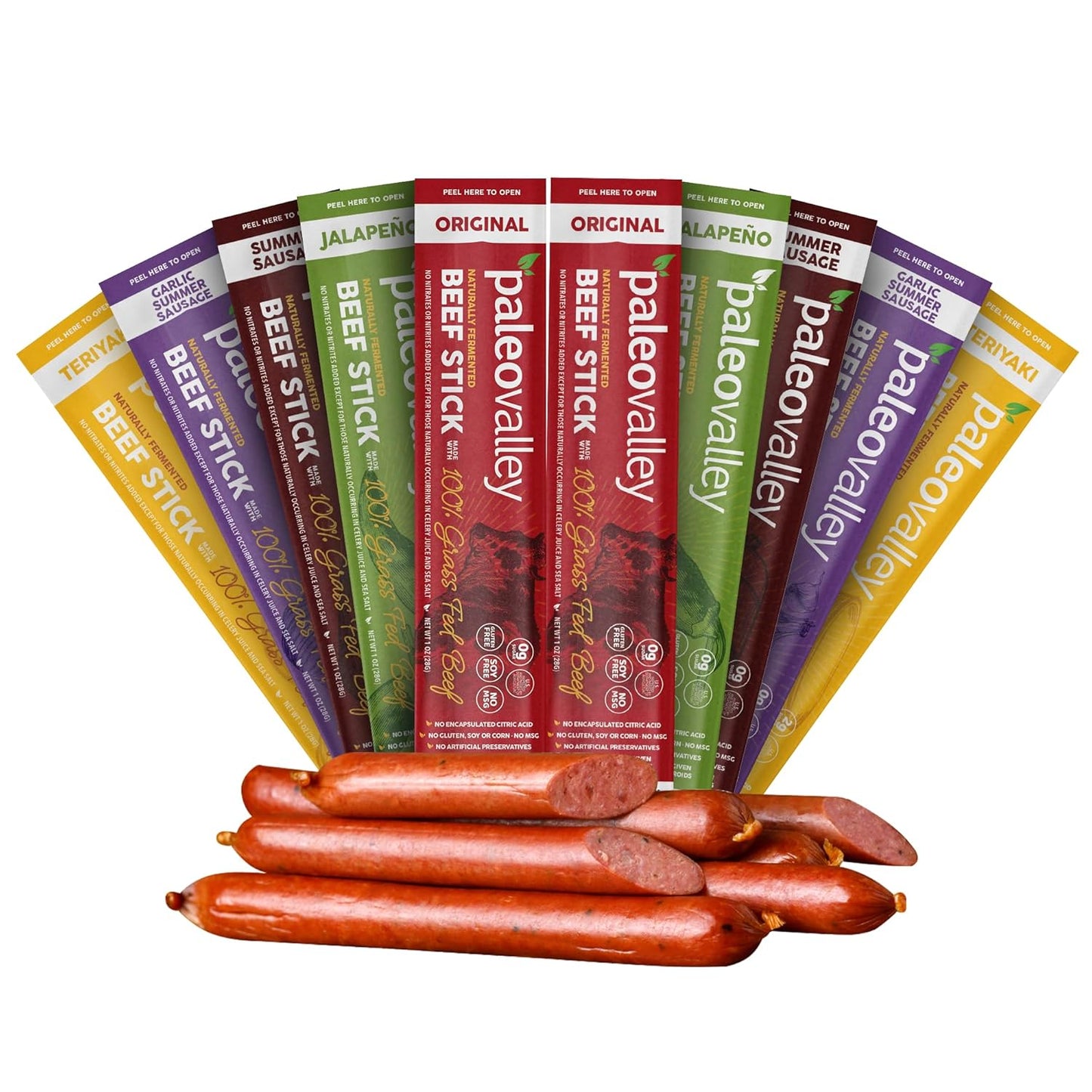 Paleovalley 100% Grass Fed Beef Sticks - High Protein Snack