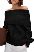 Off The Shoulder Cable Knit Sweater Pullover - Cozy Oversized Fit