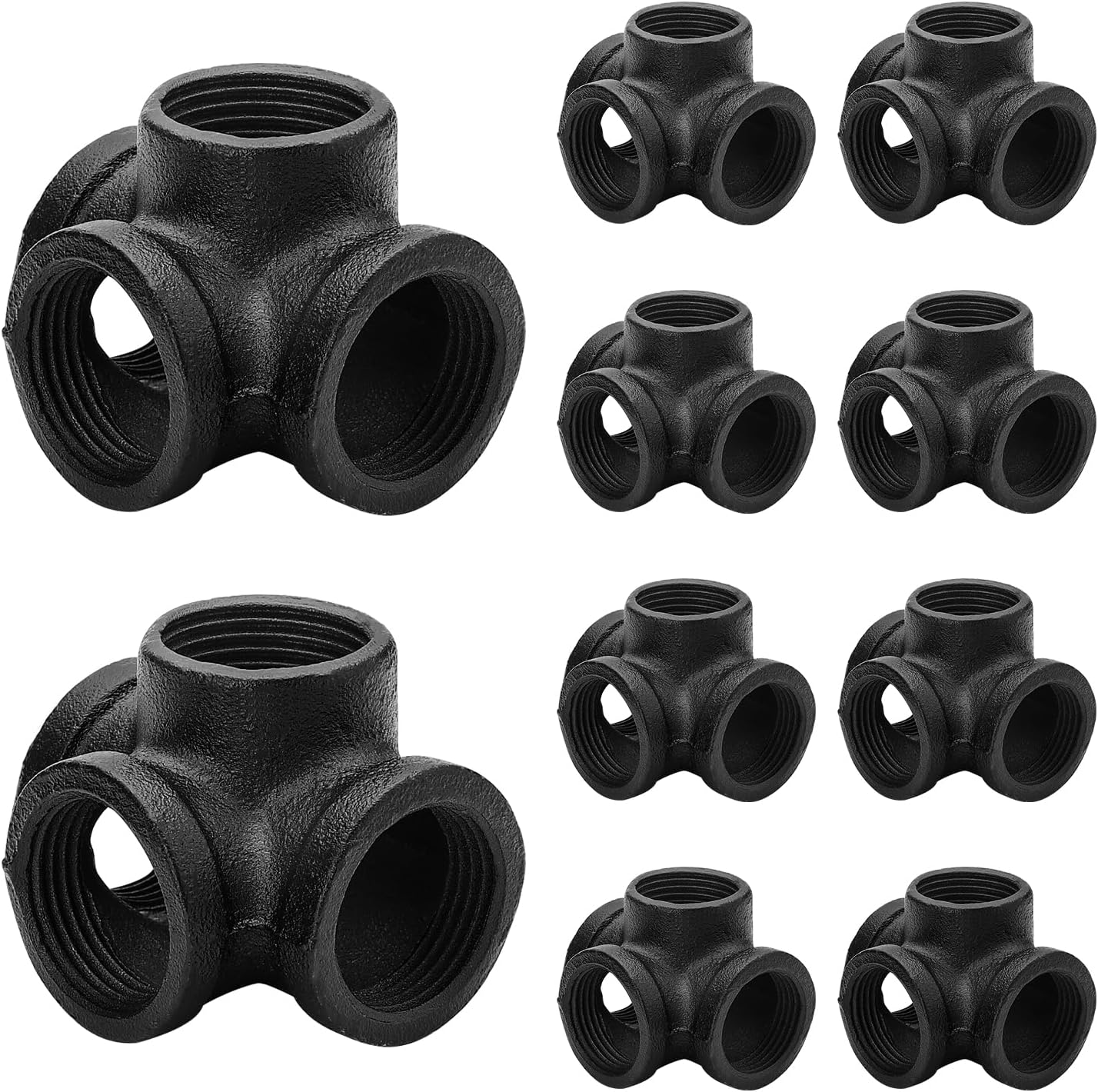 1in Black Pipe Fittings 4-Way Side Outlet Tee for Vintage Furniture