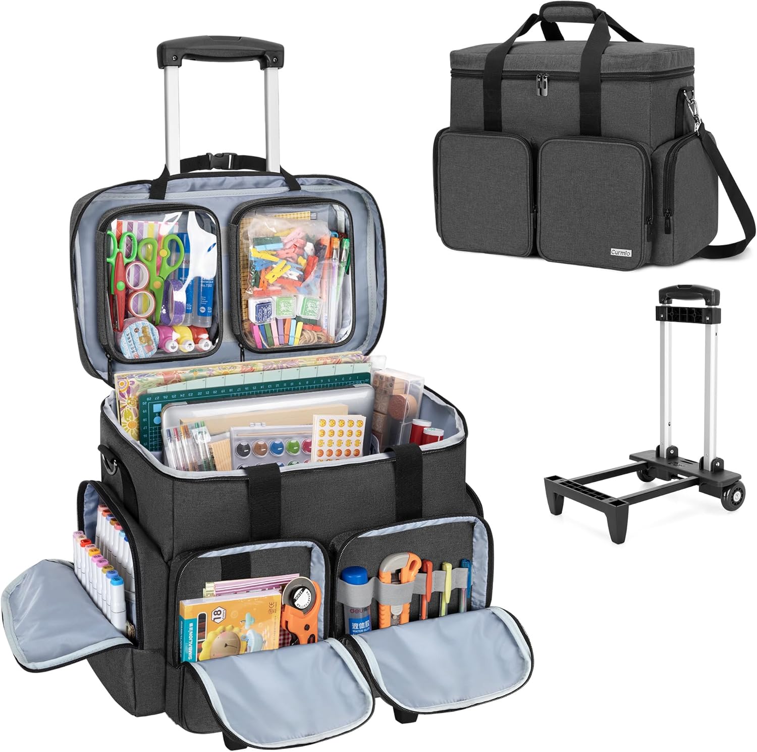CURMIO Rolling Scrapbook Tote on Wheels for Crafting Supplies