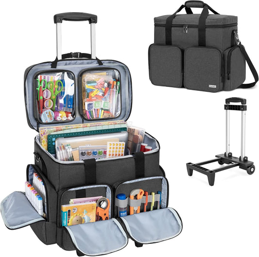 CURMIO Rolling Scrapbook Tote on Wheels for Crafting Supplies