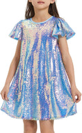 Girls Sparkle Sequin Midi Dress with Flutter Sleeves - Shiny Party