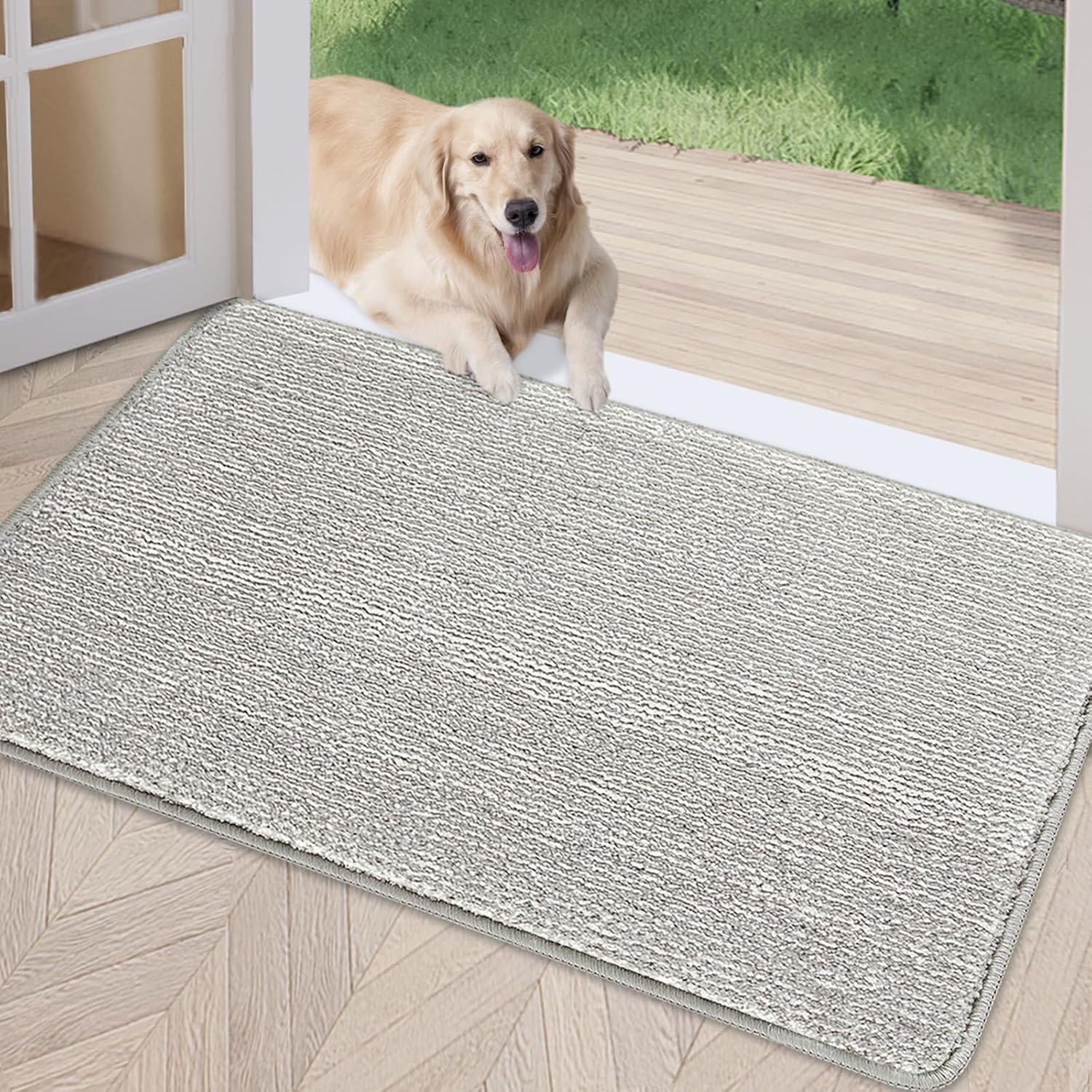 REFETONE Indoor Doormat 36x59 Absorbent Non-Slip Grey Rug