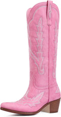 Cowgirl Knee High Boots for Women - Pointed Toe Chunky Heel
