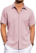 J.VER Men's Linen Button Down Short Sleeve Shirt - Lightweight Summer