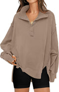 Oversized Henley Sweatshirt for Women - Casual Long Sleeve Pullover be