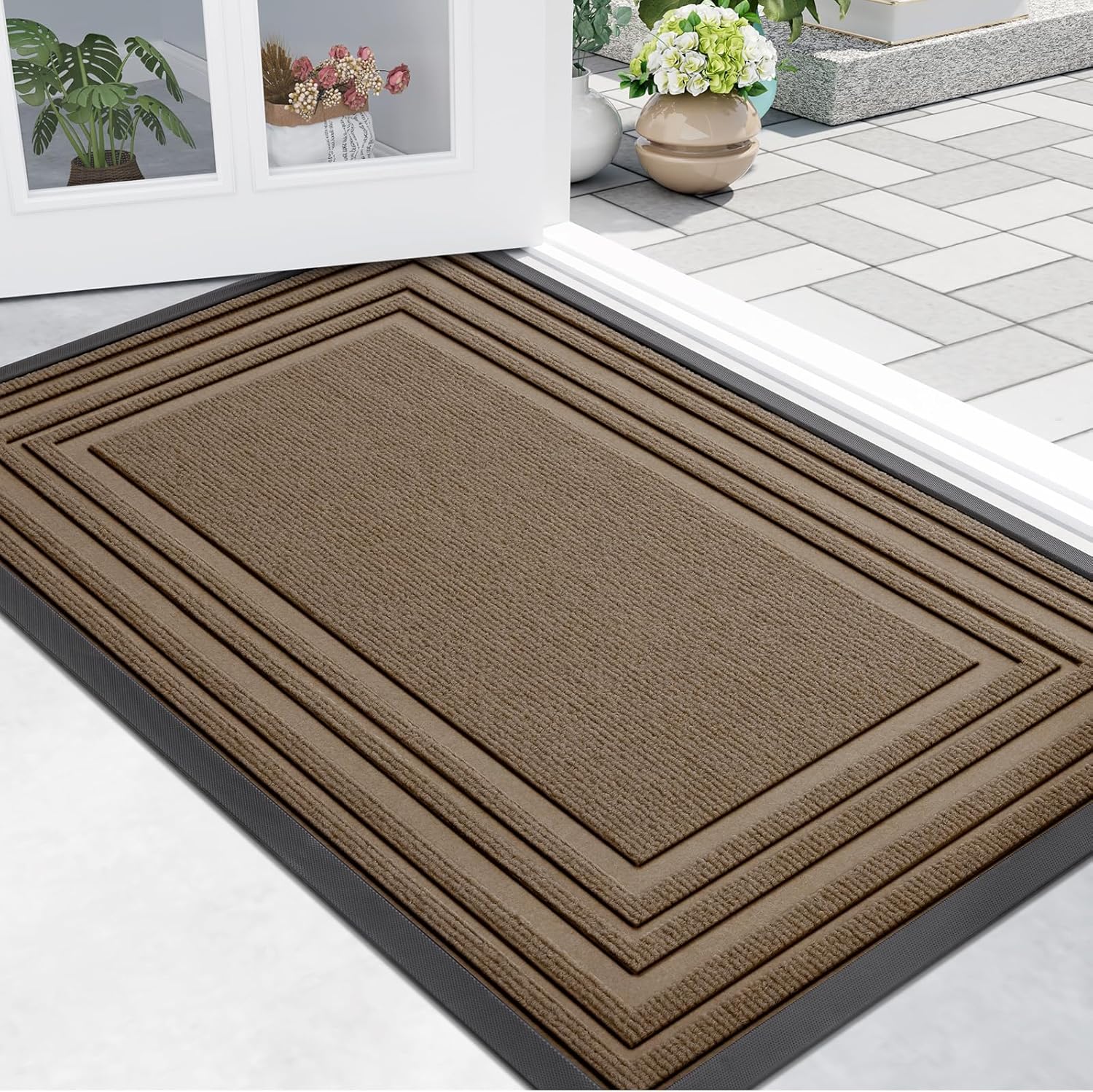 Buganda Front Door Mat: Non-Slip Natural Rubber Doormat 36x24