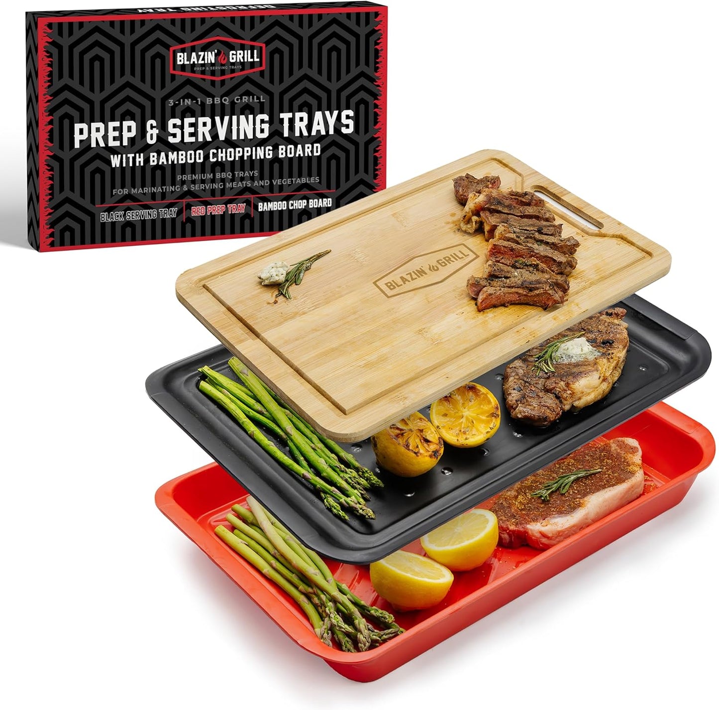 BLAZIN' GRILL Prep and Serving Trays Set for BBQ and Cooking