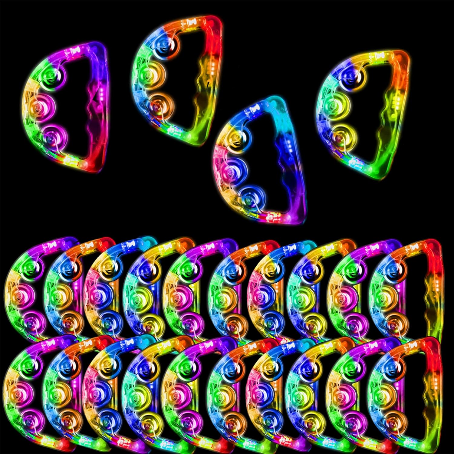 24 Pack LED Light Up Tambourines for Parties and Events
