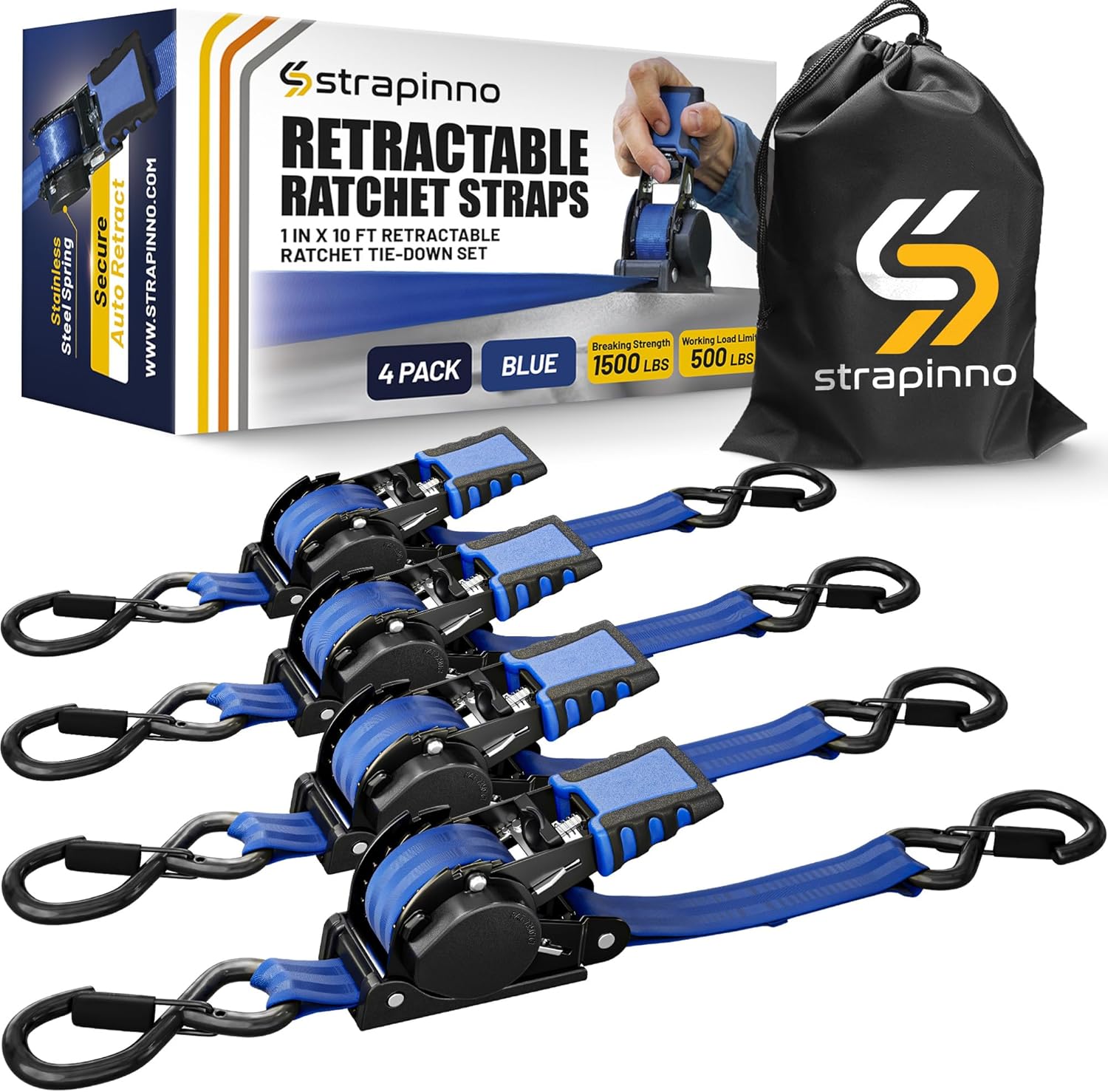 Strapinno Retractable Ratchet Straps for Secure Tie-Downs