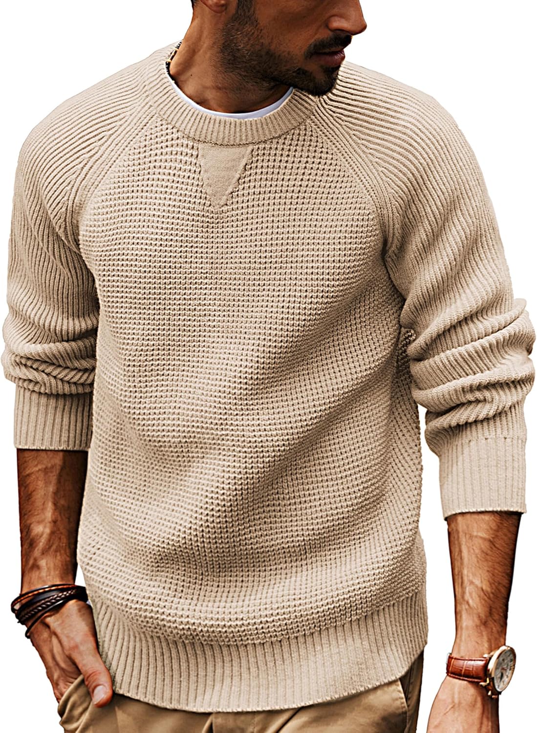 Stylish Waffle Knit Crewneck Sweater for Men by PJ PAUL JONES