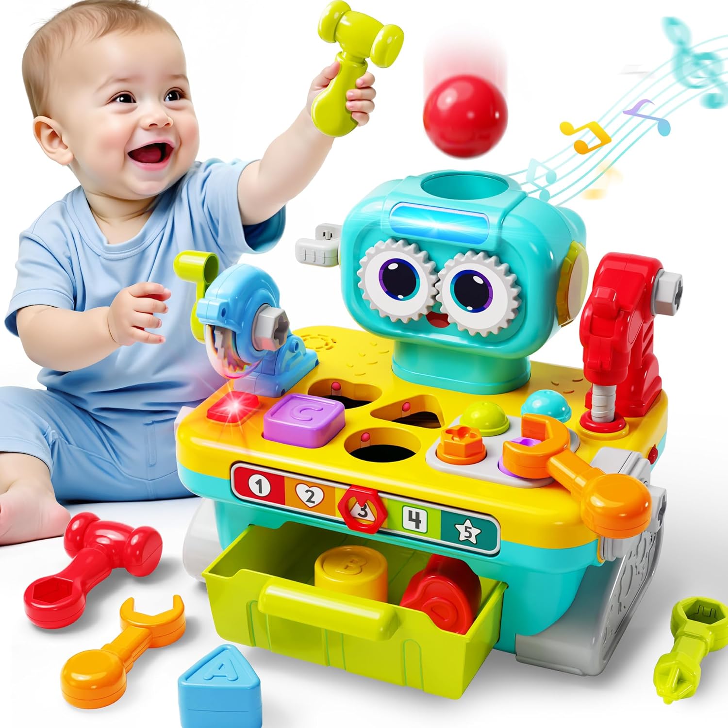 Toddler Musical Workbench Toys for One Year Old Boys and Girls
