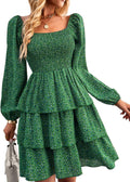 Womens Square Neck Smocked Floral Swiss Dot Mini Dress (Style WSR9)
